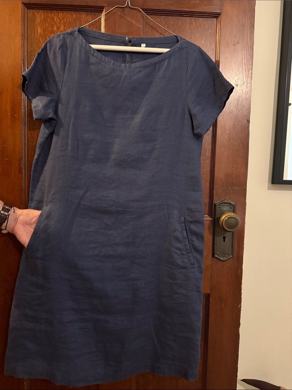 Blue Linen Shift Dress with pockets